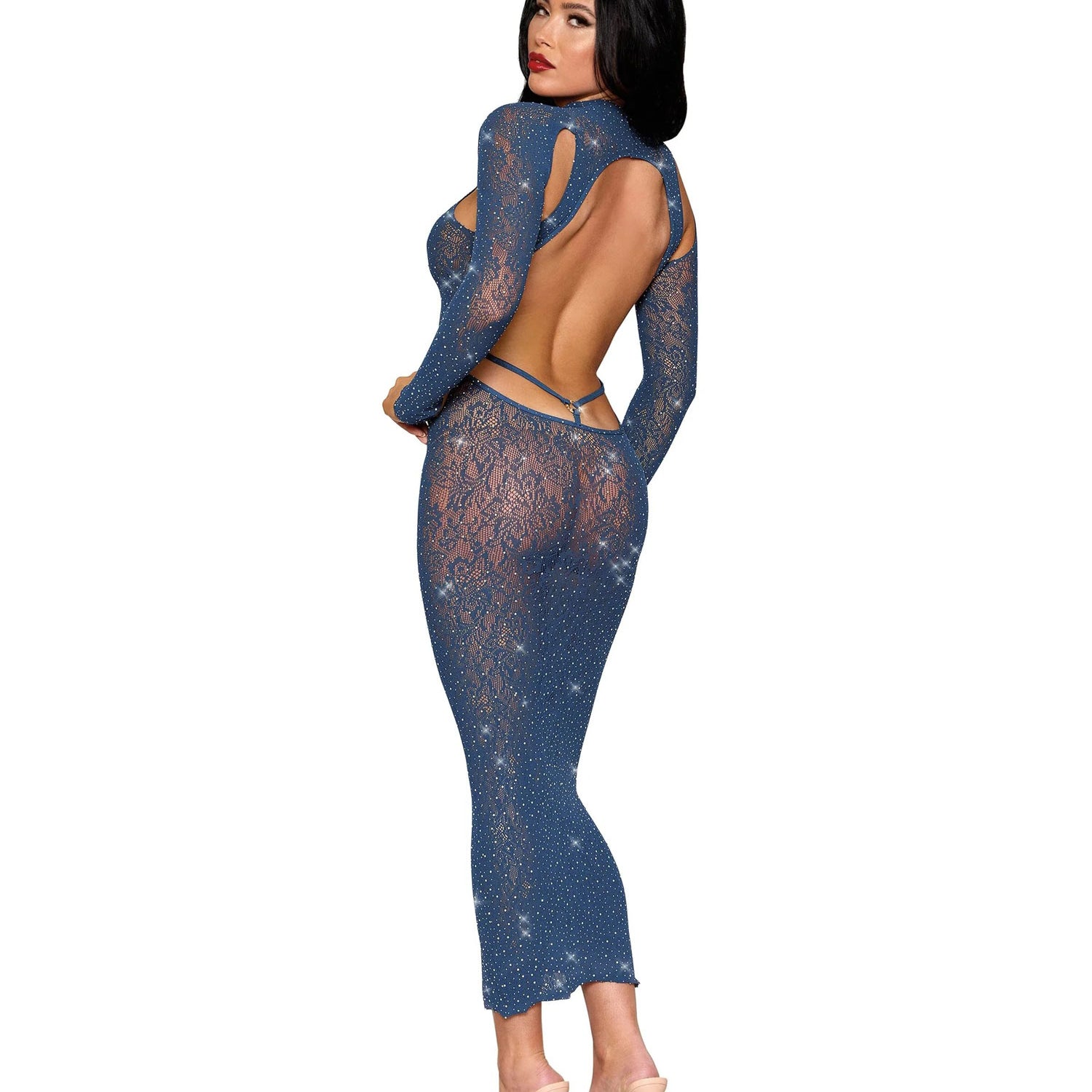 Bodystocking Gown Dmnd - One Size - Navy-Lingerie & Sexy Apparel-Dreamgirl-Andy's Adult World