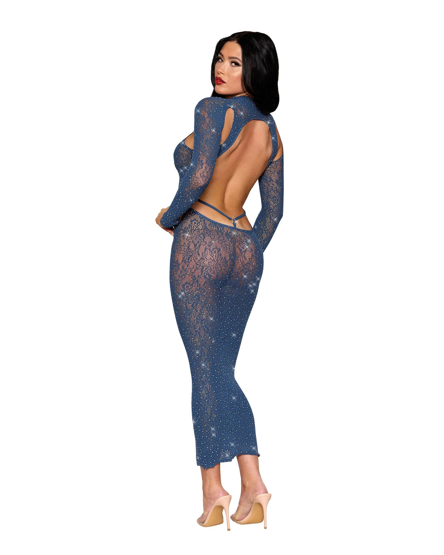 Bodystocking Gown Dmnd - One Size - Navy-Lingerie & Sexy Apparel-Dreamgirl-Andy's Adult World