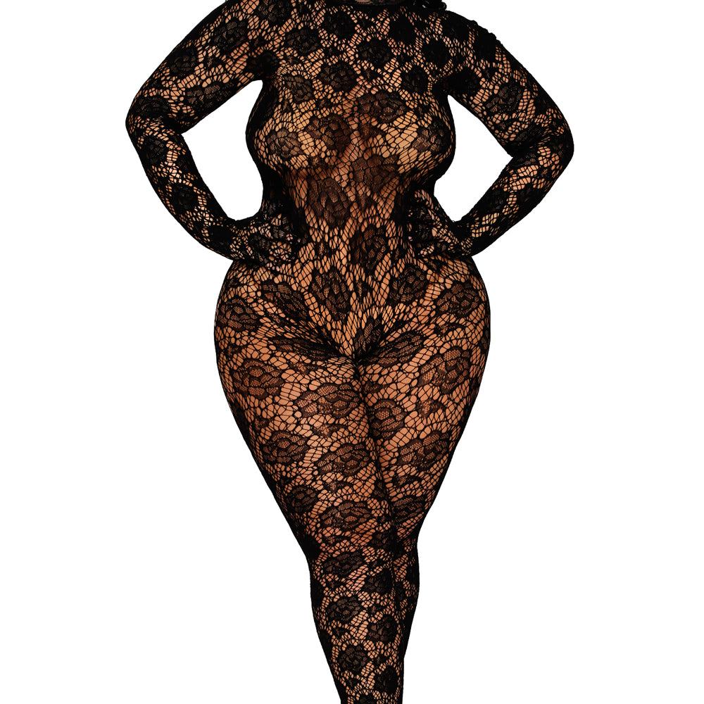 Gloved Bodystocking Dmnd - Queen Size - Black-Lingerie & Sexy Apparel-Dreamgirl-Andy's Adult World