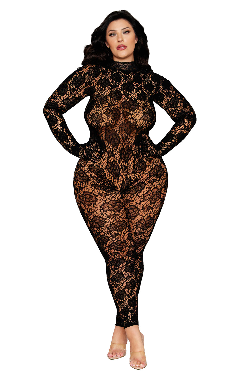 Gloved Bodystocking Dmnd - Queen Size - Black-Lingerie & Sexy Apparel-Dreamgirl-Andy's Adult World