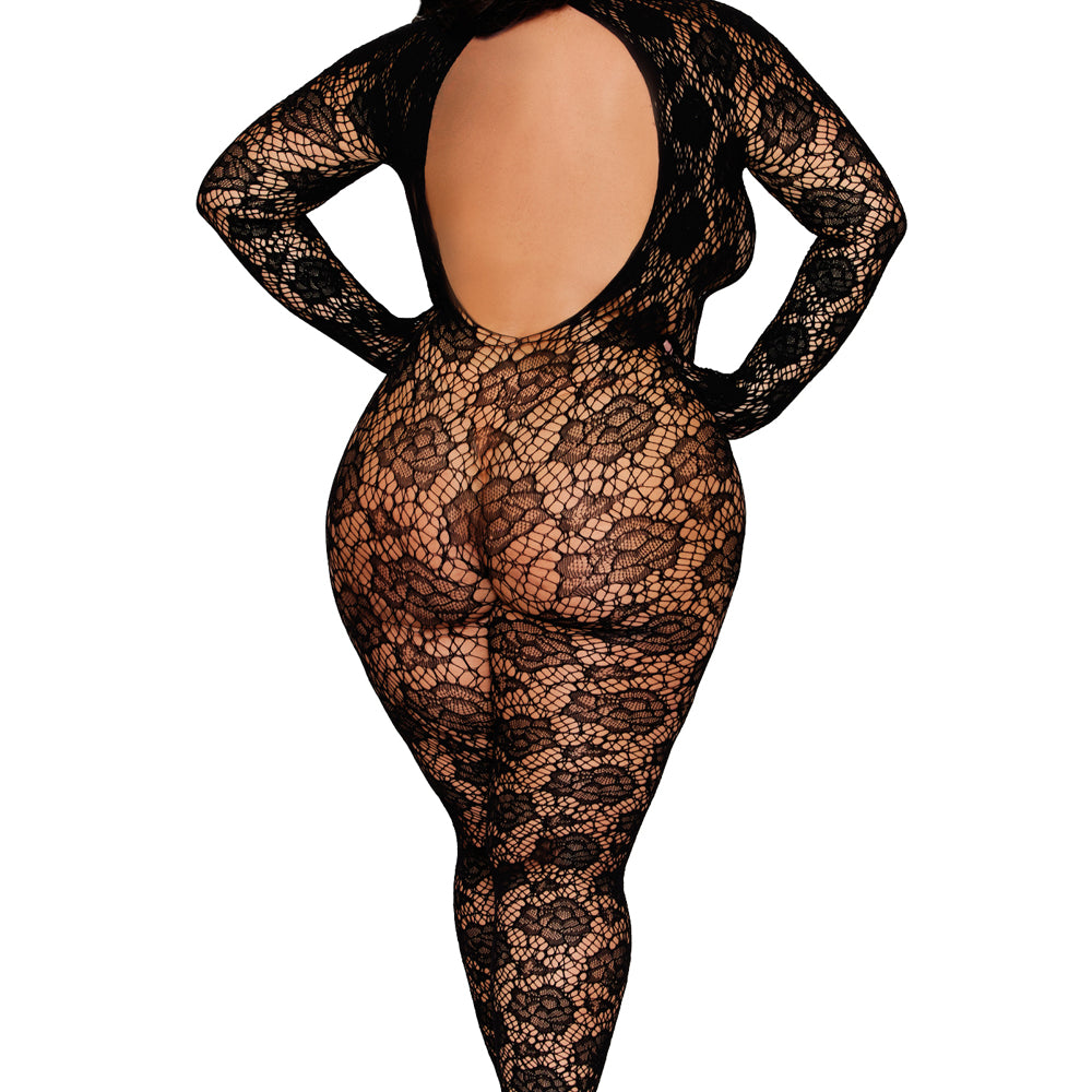 Gloved Bodystocking Dmnd - Queen Size - Black-Lingerie & Sexy Apparel-Dreamgirl-Andy's Adult World