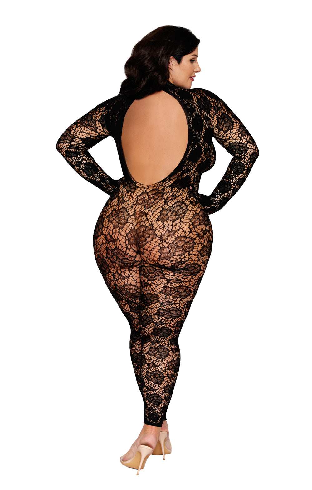 Gloved Bodystocking Dmnd - Queen Size - Black-Lingerie & Sexy Apparel-Dreamgirl-Andy's Adult World