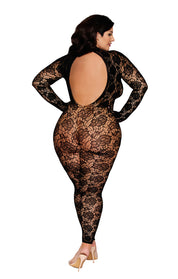 Gloved Bodystocking Dmnd - Queen Size - Black-Lingerie & Sexy Apparel-Dreamgirl-Andy's Adult World