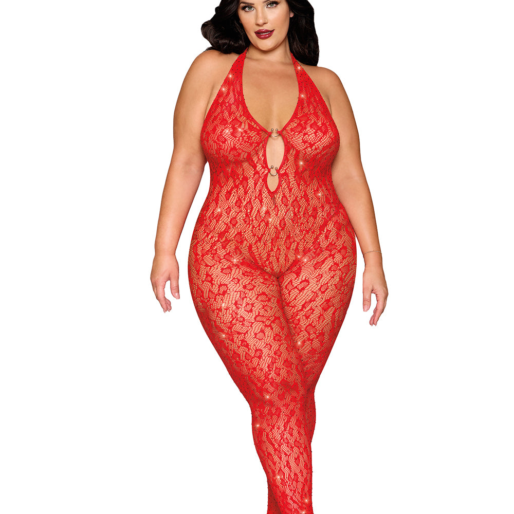 Rhinestone Bodystocking Dmnd - Queen Size - Poinsettia-Lingerie & Sexy Apparel-Dreamgirl-Andy's Adult World