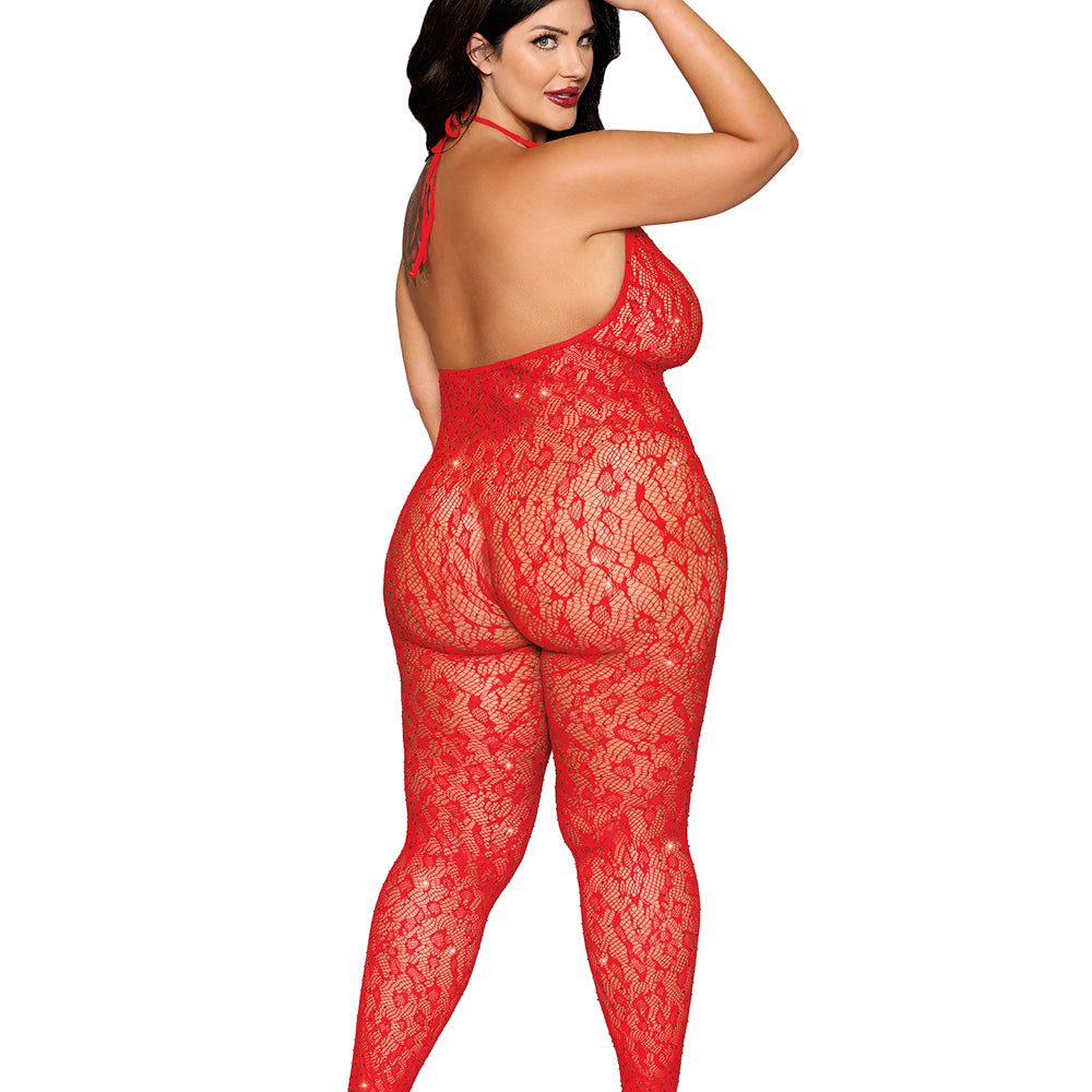 Rhinestone Bodystocking Dmnd - Queen Size - Poinsettia-Lingerie & Sexy Apparel-Dreamgirl-Andy's Adult World