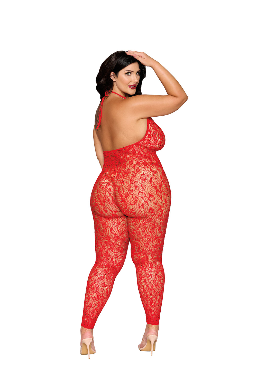 Rhinestone Bodystocking Dmnd - Queen Size - Poinsettia-Lingerie & Sexy Apparel-Dreamgirl-Andy's Adult World