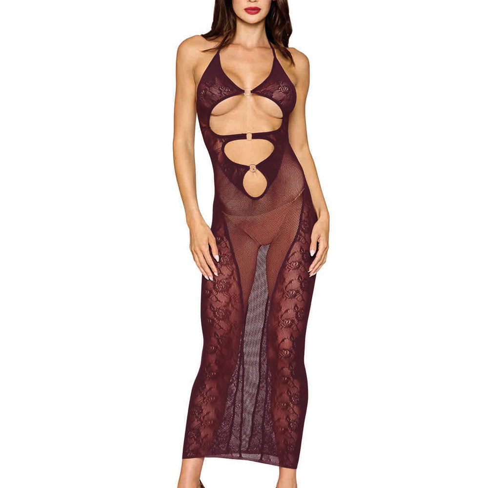 Bodystocking Gown and Shrug Dmnd - One Size - Cherry Lacquer-Lingerie & Sexy Apparel-Dreamgirl-Andy's Adult World