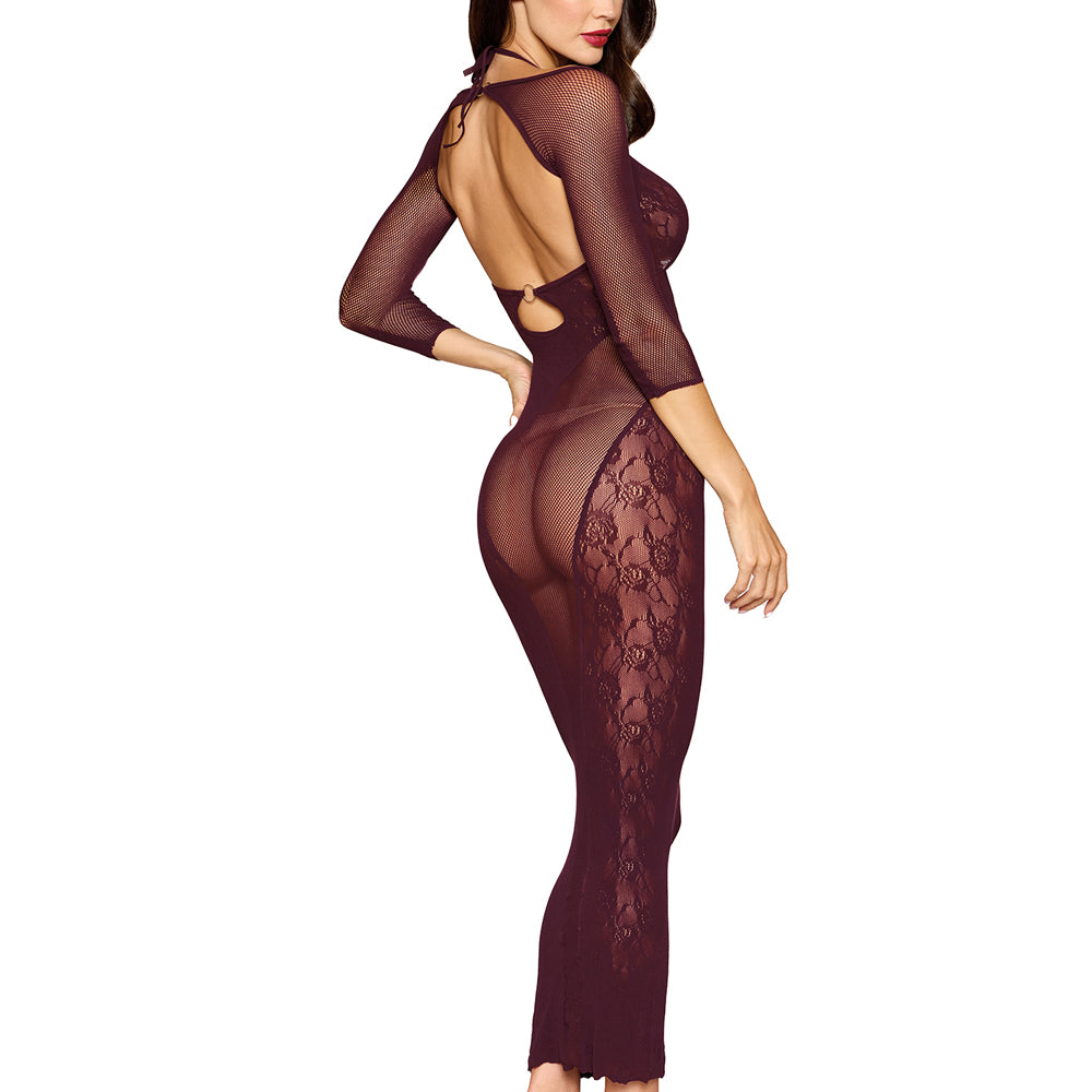 Bodystocking Gown and Shrug Dmnd - One Size - Cherry Lacquer-Lingerie & Sexy Apparel-Dreamgirl-Andy's Adult World