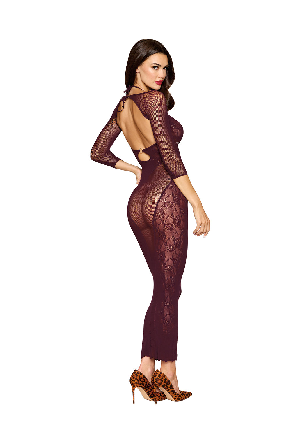 Bodystocking Gown and Shrug Dmnd - One Size - Cherry Lacquer-Lingerie & Sexy Apparel-Dreamgirl-Andy's Adult World