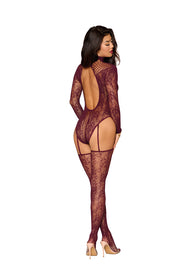 Teddy Bodystocking Dmnd - One Size - Cherry Lacquer-Lingerie & Sexy Apparel-Dreamgirl-Andy's Adult World