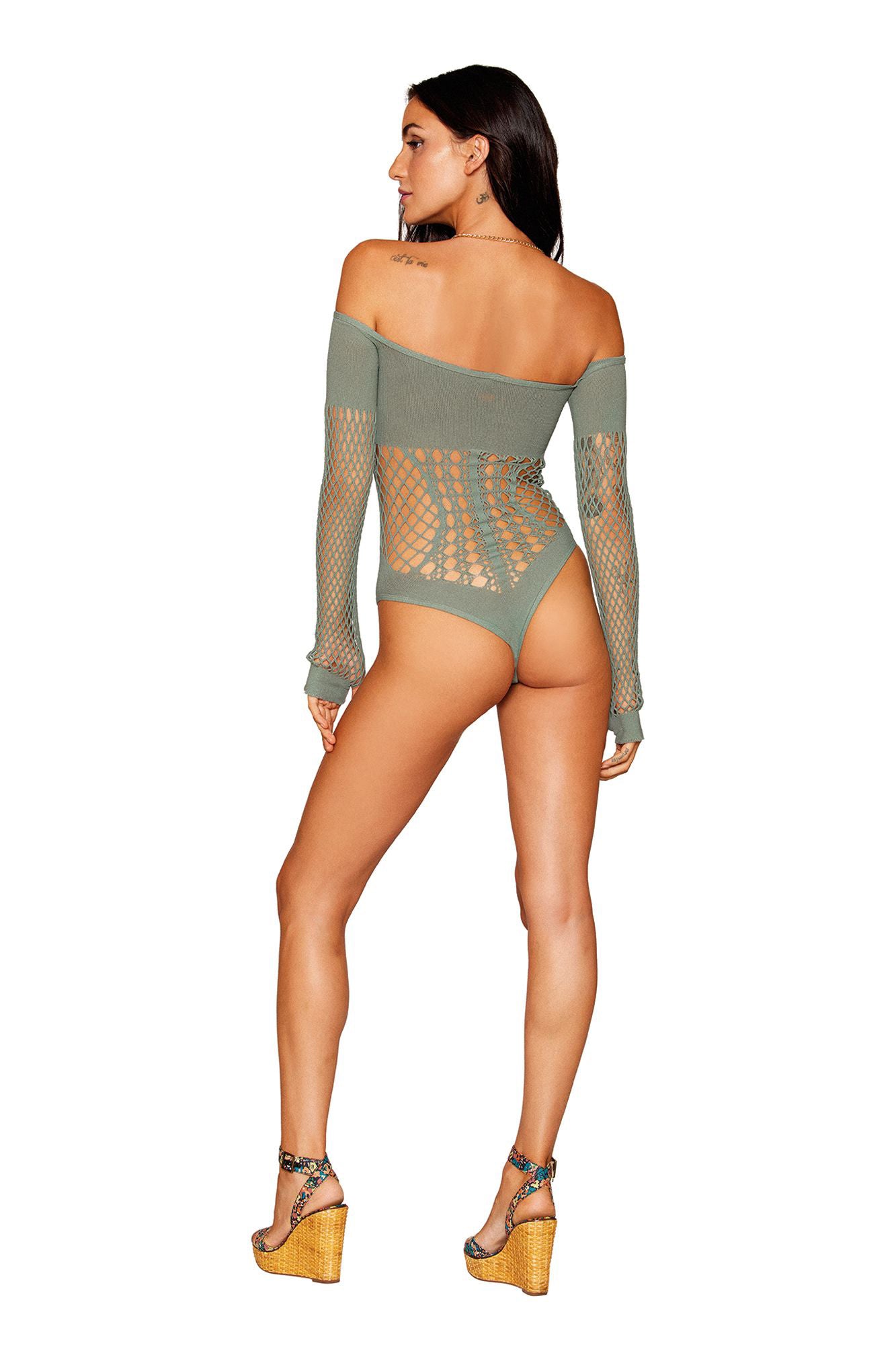 Long Sleeve Teddy - One Size - Sage-Lingerie & Sexy Apparel-Dreamgirl-Andy's Adult World