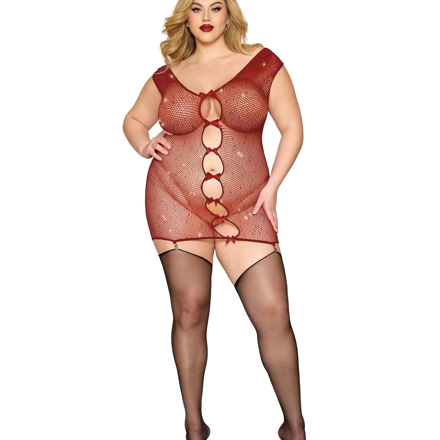 Garter Slip Dmnd - One Size Queen - Red-Lingerie & Sexy Apparel-Dreamgirl-Andy's Adult World