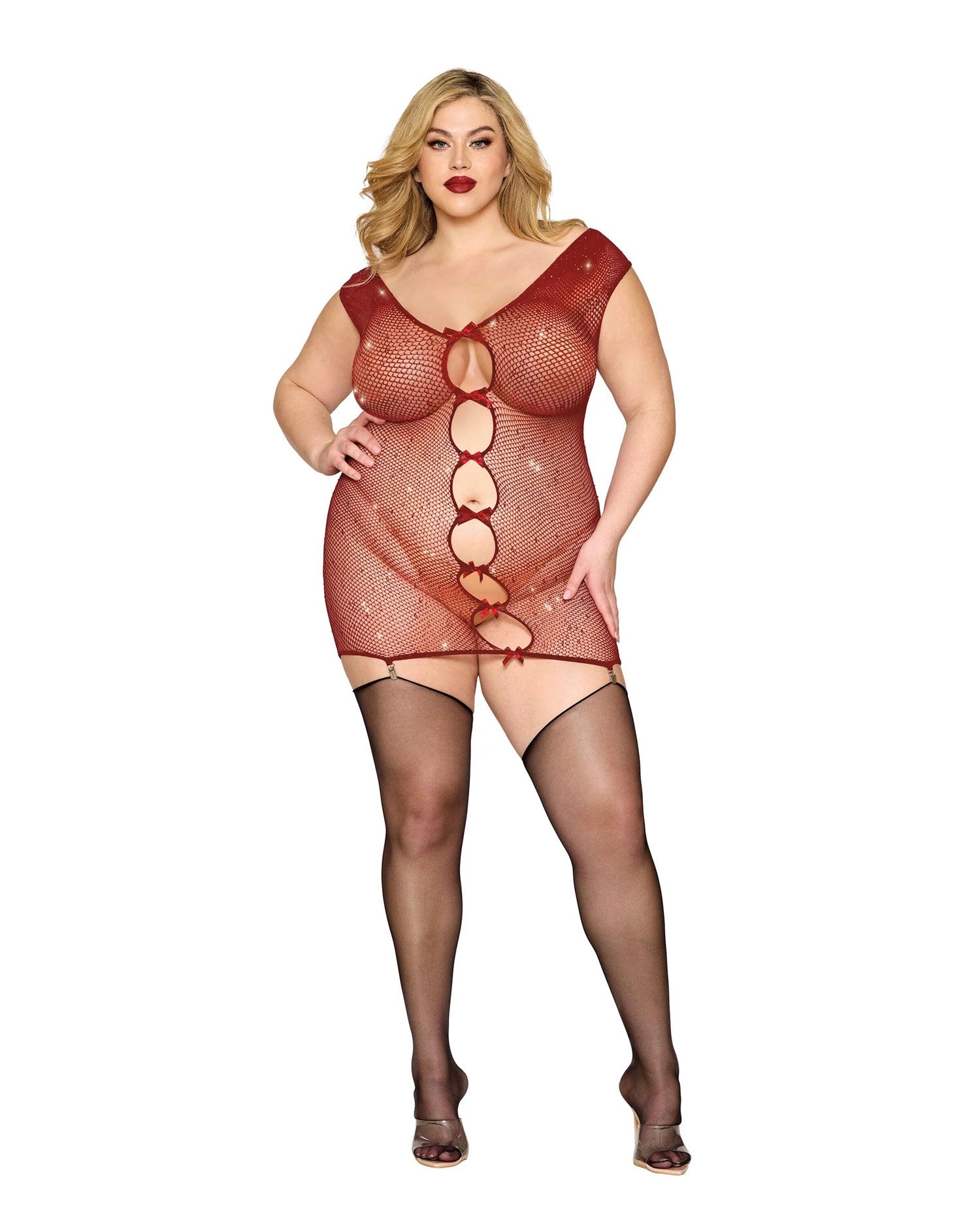 Garter Slip Dmnd - One Size Queen - Red-Lingerie & Sexy Apparel-Dreamgirl-Andy's Adult World