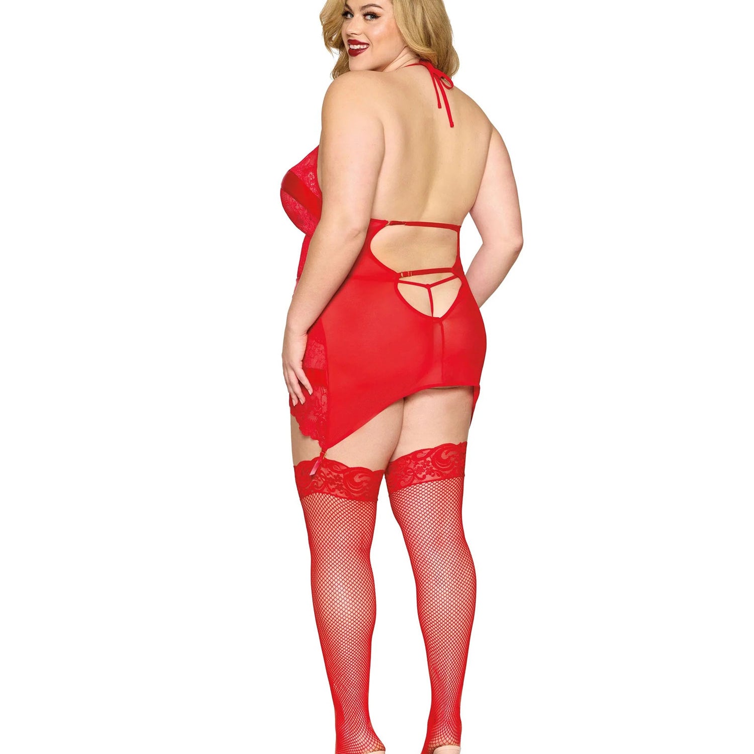 Garter Slip and G-String Dmnd - One Size Queen - Red-Lingerie & Sexy Apparel-Dreamgirl-Andy's Adult World