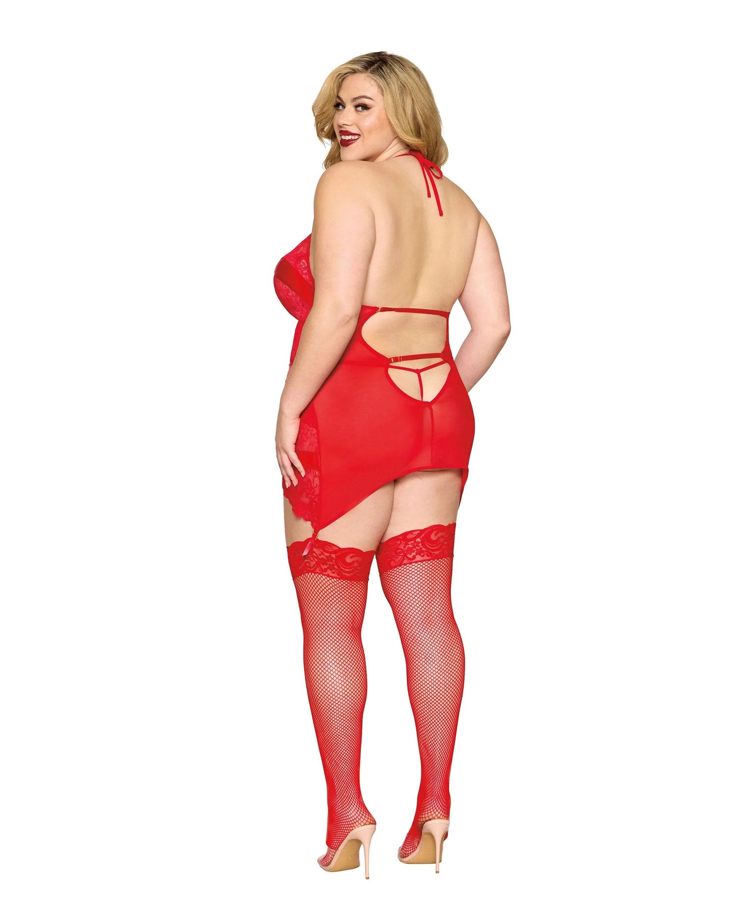 Garter Slip and G-String Dmnd - One Size Queen - Red-Lingerie & Sexy Apparel-Dreamgirl-Andy's Adult World