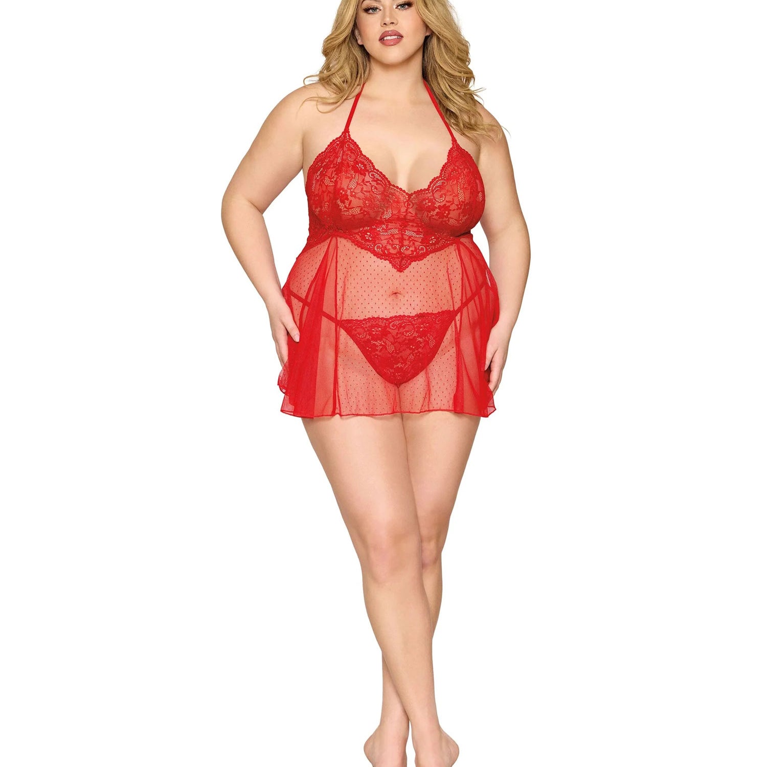 Babydoll and G-String Dmnd - One Size Queen - Red-Lingerie & Sexy Apparel-Dreamgirl-Andy's Adult World