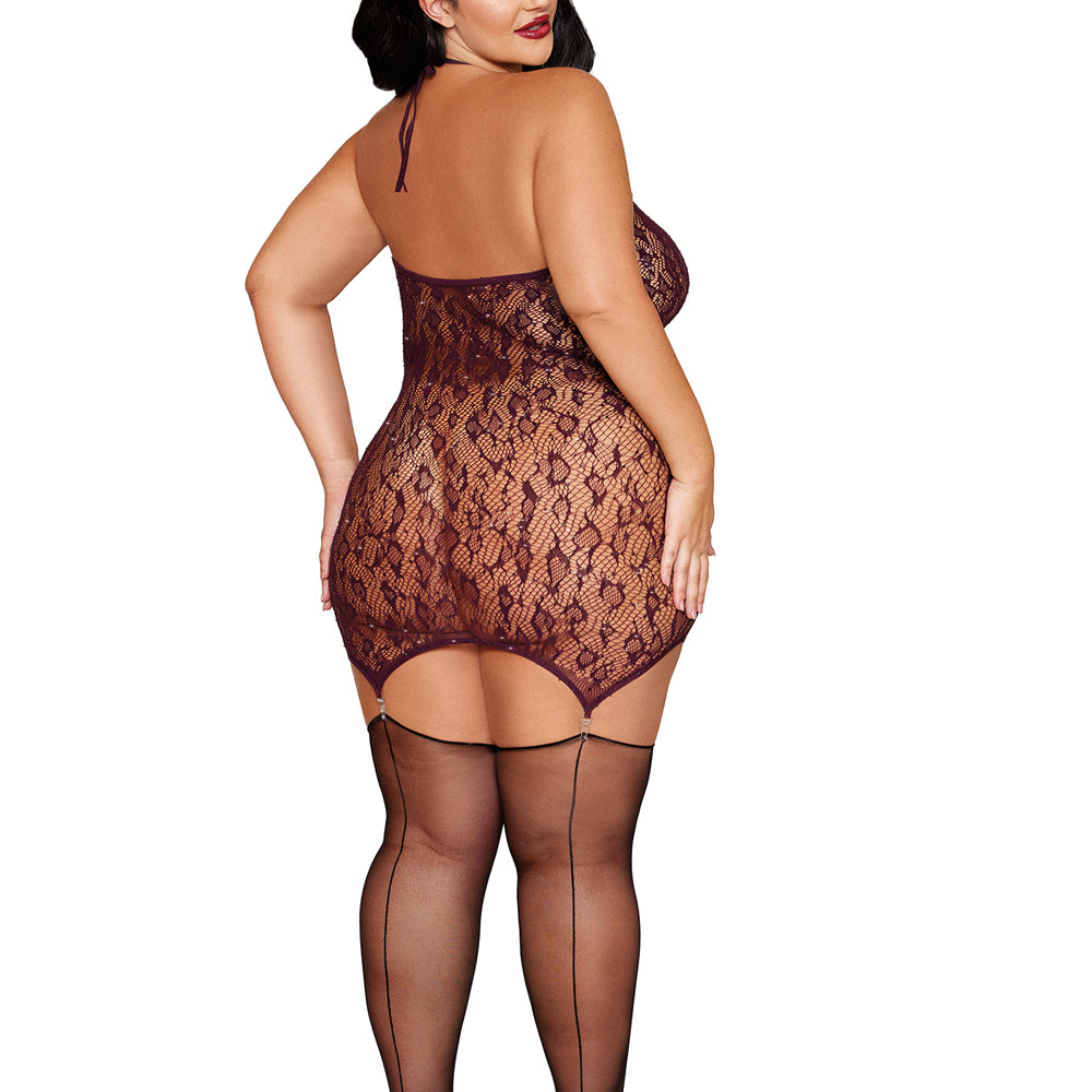 Garter Slip Dmnd - Queen Size - - Cherry Lacquer-Lingerie & Sexy Apparel-Dreamgirl-Andy's Adult World