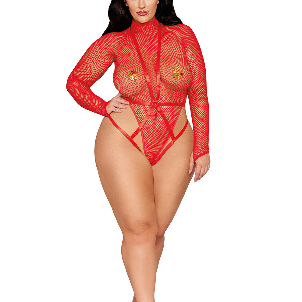 Teddy and Harness Dmnd - Queen Size - Poinsettia-Lingerie & Sexy Apparel-Dreamgirl-Andy's Adult World