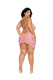 Garter Slip and G-String Dmnd - Queen Size - Petal Pink-Lingerie & Sexy Apparel-Dreamgirl-Andy's Adult World