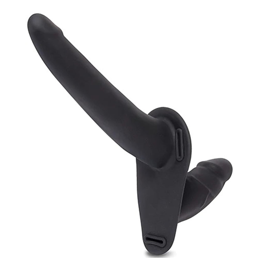 Silicone Strap on Harness Dildo With Internal Penetration - Black-Harnesses & Strap-Ons-Lux Fetish-Andy's Adult World