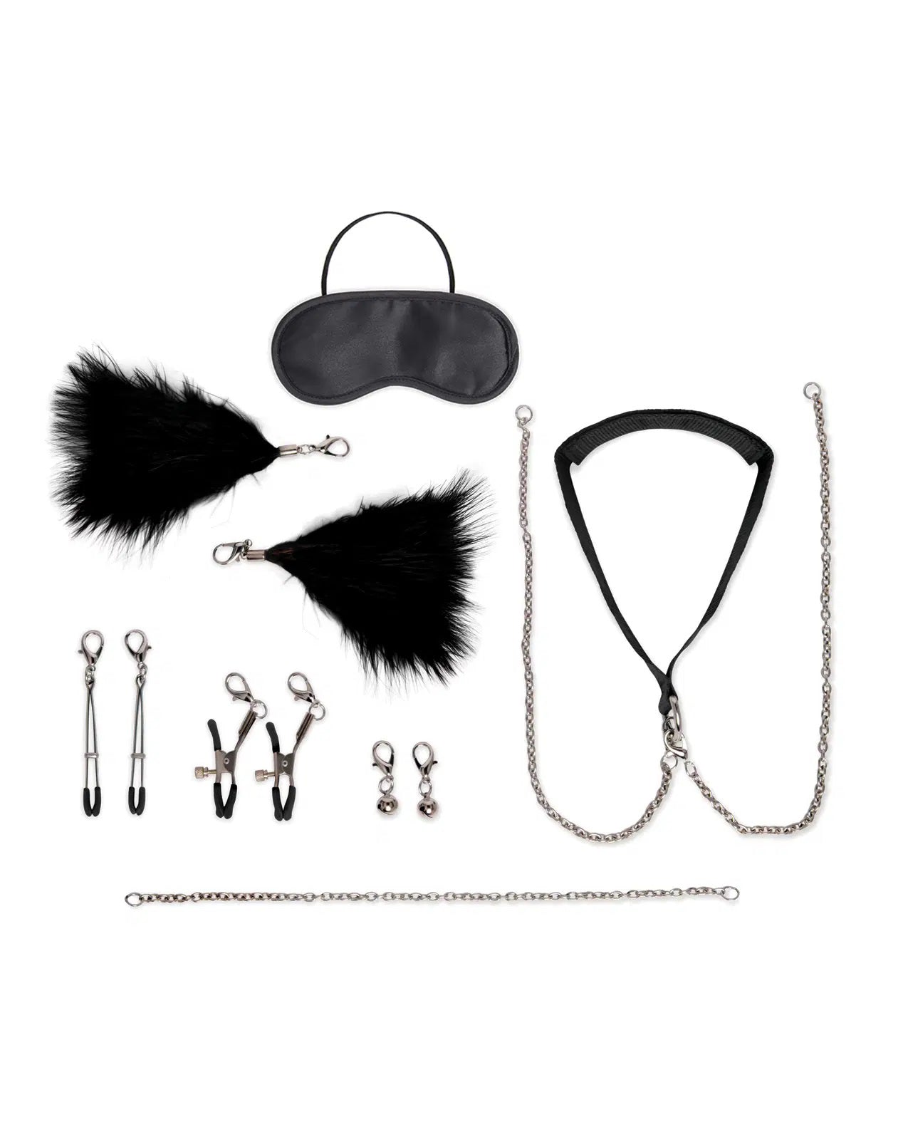 12 Pc Interchangeable Collar and Nipple Clips Set - Black-Nipple Stimulators-Lux Fetish-Andy's Adult World