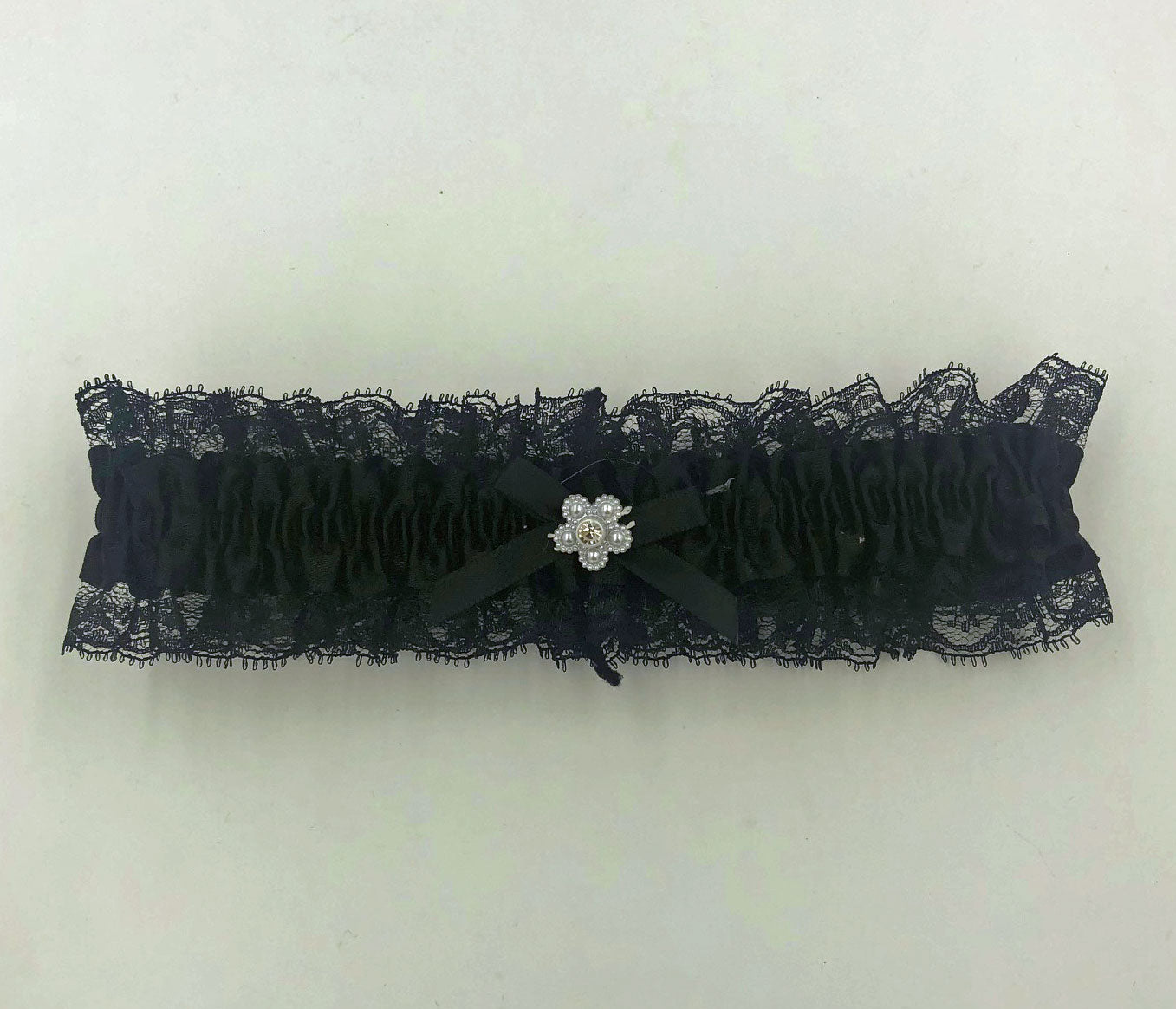 Satin Leg Garter - One Size - Black With Black Lace-Lingerie & Sexy Apparel-Elegant Moments-Andy's Adult World