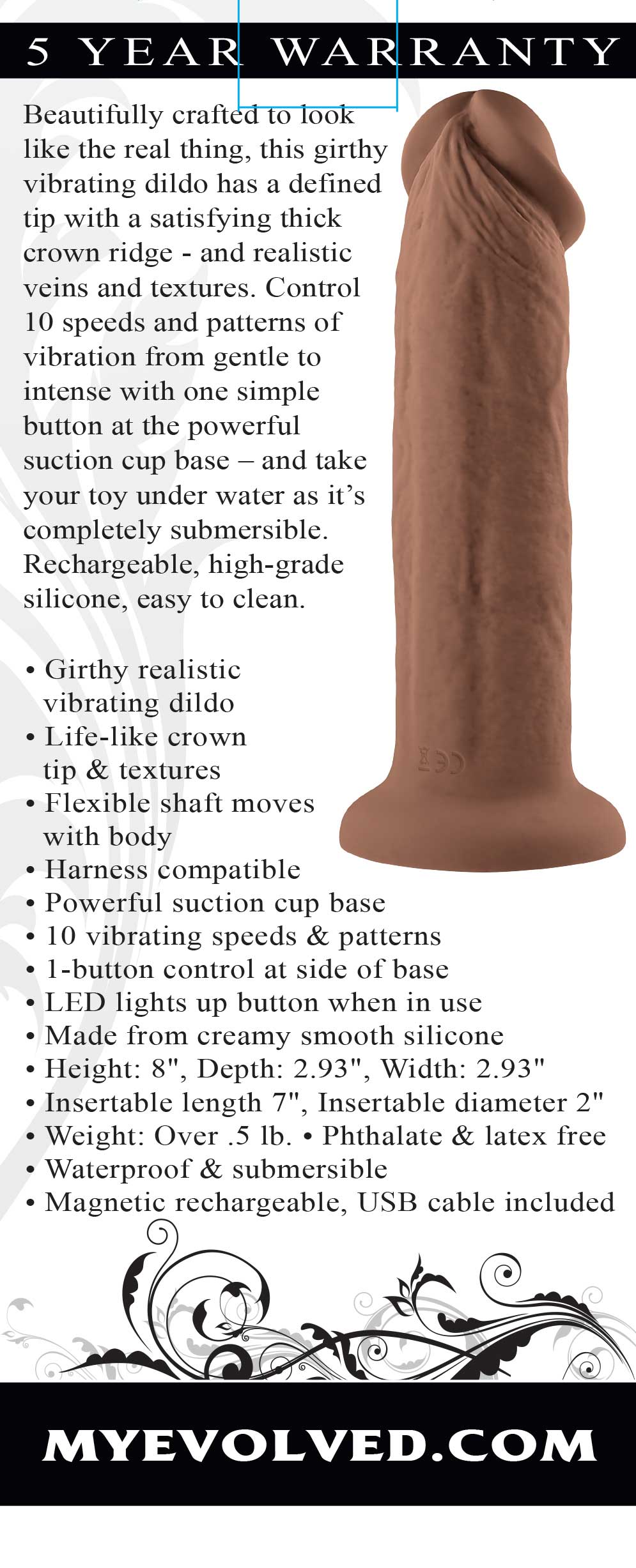 7 Inch Girthy Vibrating Dong - Dark-Dildos & Dongs-Evolved Novelties-Andy's Adult World