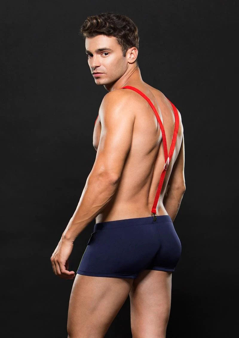 Fireman Bottom With Suspenders 2 Pc - Medium/large - Navy Blue/red-Lingerie & Sexy Apparel-Envy Menswear-Andy's Adult World