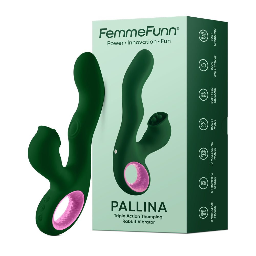 Pallina Triple-Action Rabbit Vibrator - Green-Vibrators-Femme Funn-Andy's Adult World