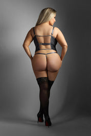 Gartered Bustier and G-String Panty - Queen Size - - Gray-Lingerie & Sexy Apparel-Fantasy Lingerie-Andy's Adult World