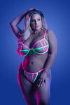 Head Rush Contrast Bra and Panty - Queen - Neon Pink-Lingerie & Sexy Apparel-Fantasy Lingerie-Andy's Adult World