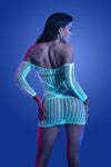 Ascension Long Sleeve Seamless Dress - One Size - White/blue-Lingerie & Sexy Apparel-Fantasy Lingerie-Andy's Adult World