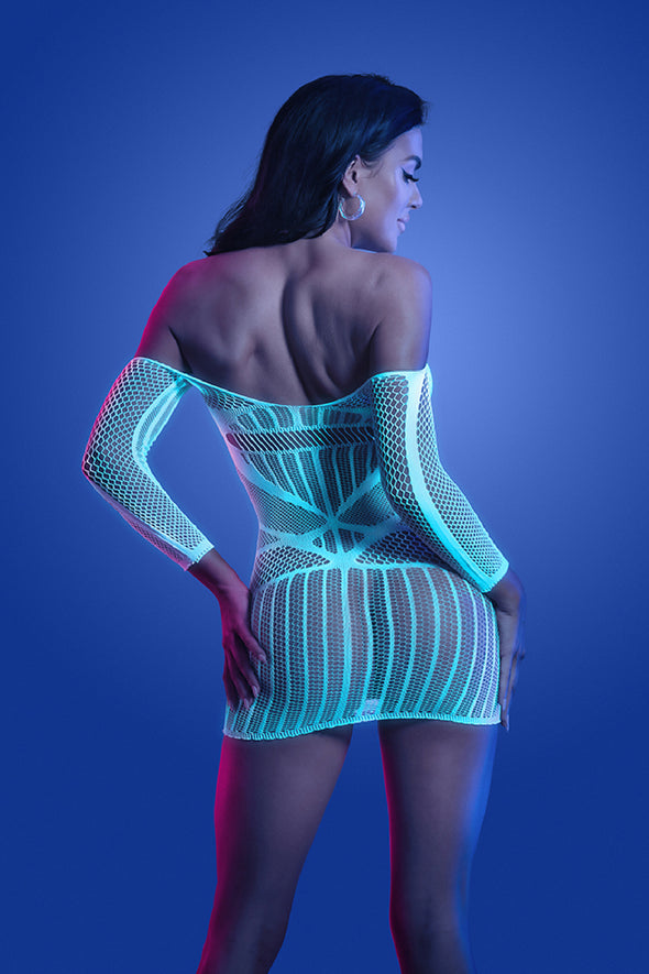 Ascension Long Sleeve Seamless Dress - One Size - White/blue-Lingerie & Sexy Apparel-Fantasy Lingerie-Andy's Adult World