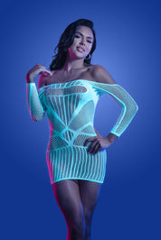 Ascension Long Sleeve Seamless Dress - One Size - White/blue-Lingerie & Sexy Apparel-Fantasy Lingerie-Andy's Adult World