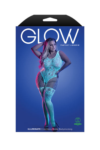 Illuminate Crotchless Teddy Bodystocking - Queen - White/blue-Lingerie & Sexy Apparel-Fantasy Lingerie-Andy's Adult World