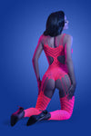 Wavelength Cutout Rhinestone Teddy Bodystocking - One Size - Neon Pink-Lingerie & Sexy Apparel-Fantasy Lingerie-Andy's Adult World