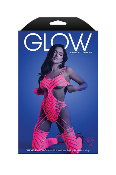 Wavelength Cutout Rhinestone Teddy Bodystocking - One Size - Neon Pink-Lingerie & Sexy Apparel-Fantasy Lingerie-Andy's Adult World