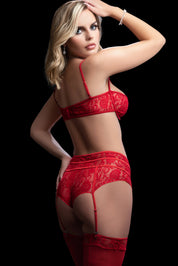 3 Pc Boyshort With Underwire Bra and Stockings - One Size - Red-Lingerie & Sexy Apparel-G-World-Andy's Adult World