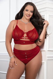 Red 2pc Satin Bra and High Waist Panty - Queen Size-Lingerie & Sexy Apparel-G-World-Andy's Adult World