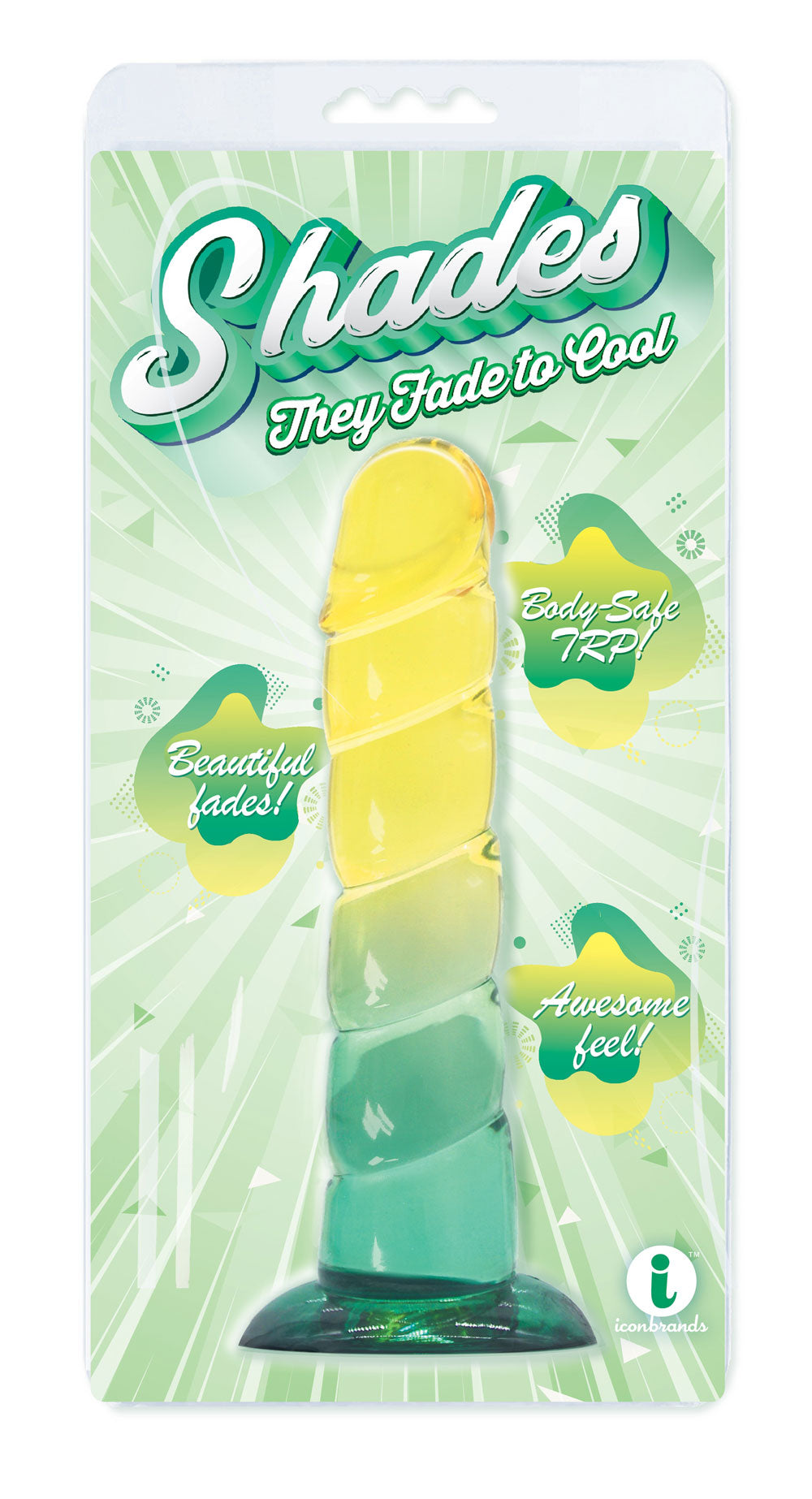 Shades, 7.5" Swirl Jelly Tpr Gradient Dong - Yellow and Mint-Dildos & Dongs-Icon Brands-Andy's Adult World