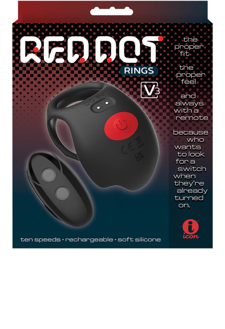 Red Dot Vibrating Cock Ring V3 With Remote - Black/red-Cockrings-Icon Brands-Andy's Adult World