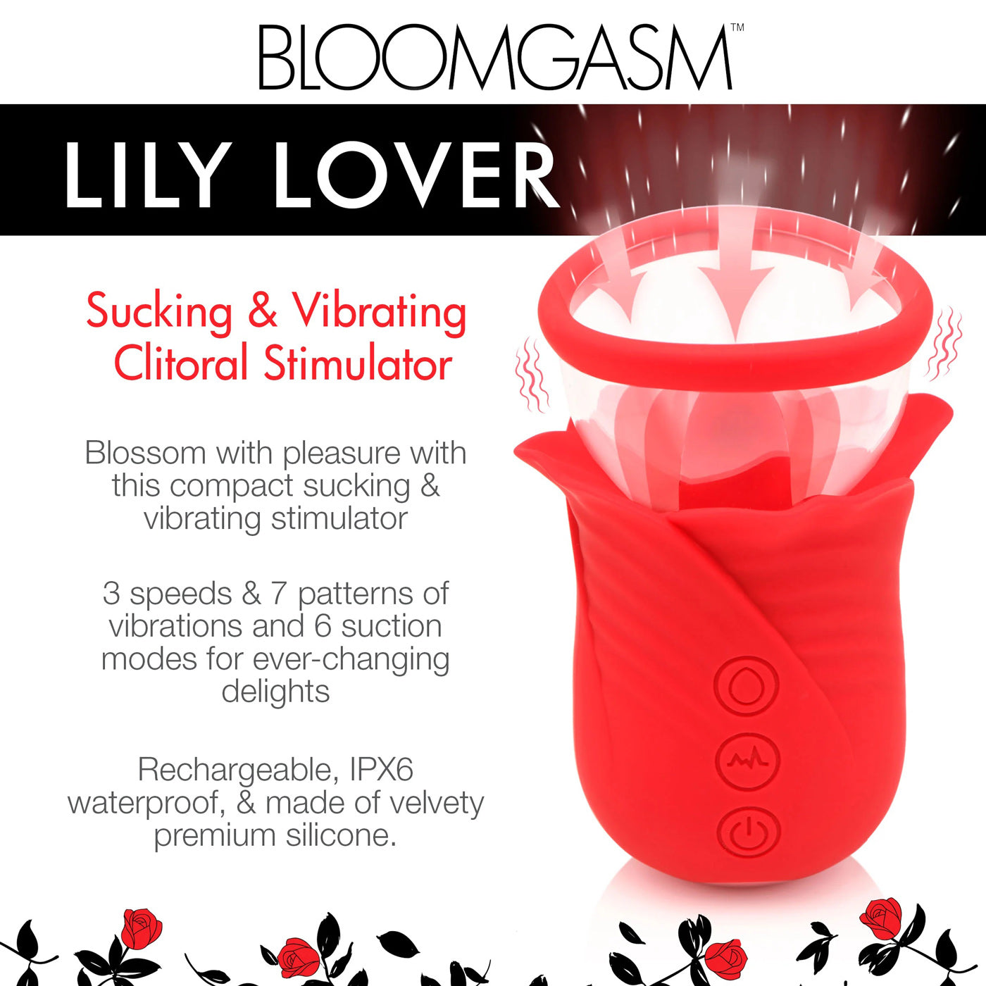 Lily Lover Sucking and Vibrating Clitoral Stimulator- Red-Vibrators-XR Brands inmi-Andy's Adult World