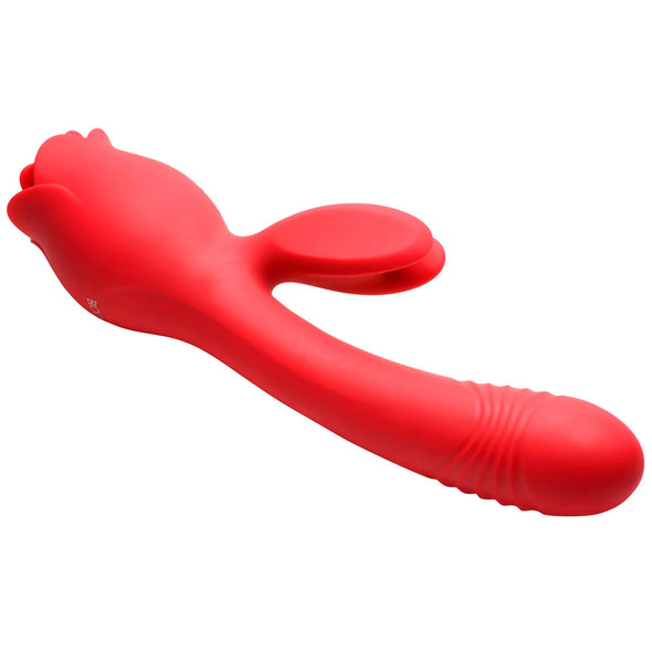 Blooming Bunny Sucking and Thrusting Silicone Rabbit Vibrator - Red-Vibrators-XR Brands inmi-Andy's Adult World