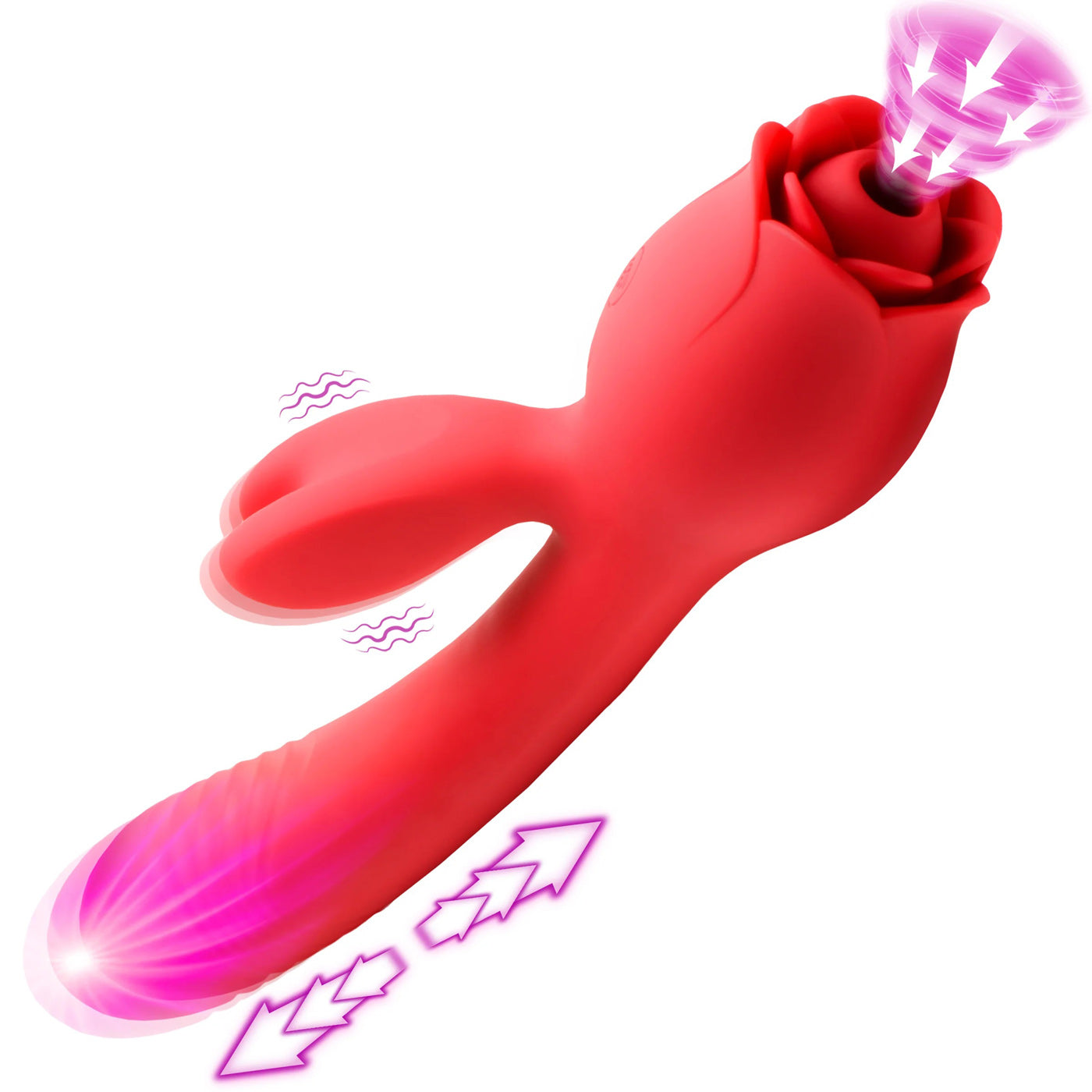 Blooming Bunny Sucking and Thrusting Silicone Rabbit Vibrator - Red-Vibrators-XR Brands inmi-Andy's Adult World