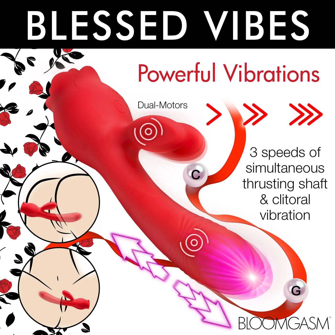 Blooming Bunny Sucking and Thrusting Silicone Rabbit Vibrator - Red-Vibrators-XR Brands inmi-Andy's Adult World