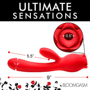 Blooming Bunny Sucking and Thrusting Silicone Rabbit Vibrator - Red-Vibrators-XR Brands inmi-Andy's Adult World