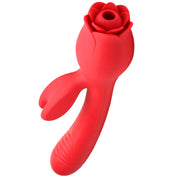 Blooming Bunny Sucking and Thrusting Silicone Rabbit Vibrator - Red-Vibrators-XR Brands inmi-Andy's Adult World