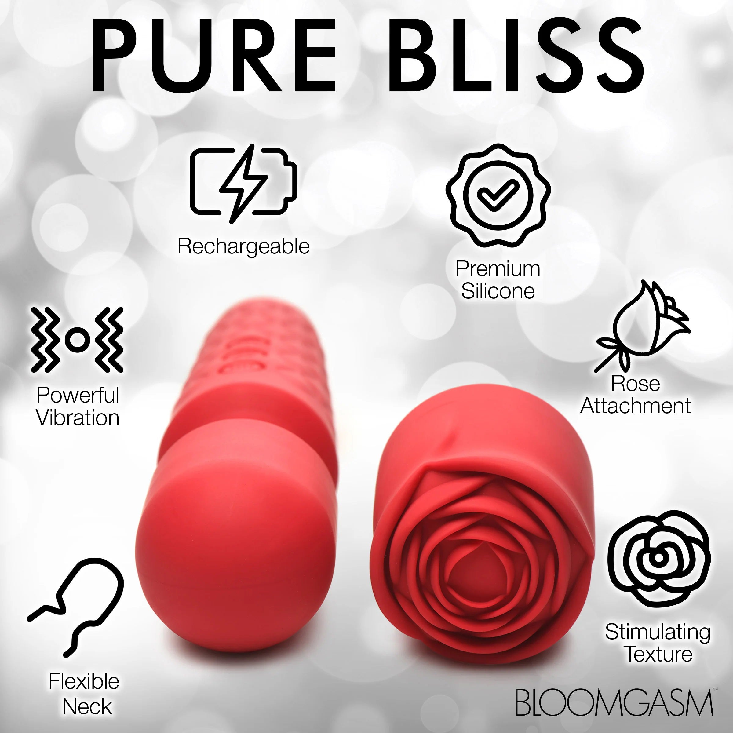 Pleasure Rose 10x Silicone Wand With Rose Attachment - Red-Vibrators-XR Brands inmi-Andy's Adult World