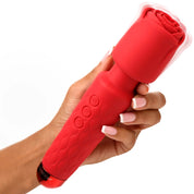 Pleasure Rose 10x Silicone Wand With Rose Attachment - Red-Vibrators-XR Brands inmi-Andy's Adult World