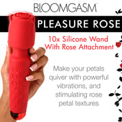 Pleasure Rose 10x Silicone Wand With Rose Attachment - Red-Vibrators-XR Brands inmi-Andy's Adult World